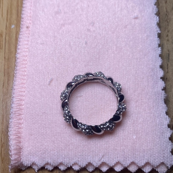 EXPRESS Twisted Silver-Tone Pave Ring- Size 8 - Picture 2 of 2